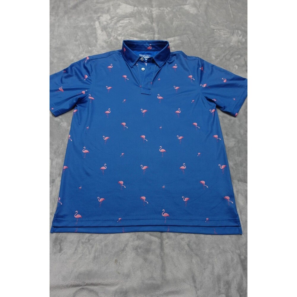 Straight Down Mens Medium Blue Flamingos Golf Polo Performance Sturdy Polo Shirt